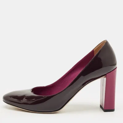 Pre-owned Fendi Burgundy Patent Leather Block Heel Pumps Size 38.5
