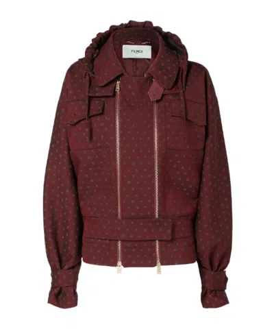 Fendi Burgundy Printed Wool Blouson In Brown