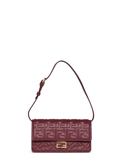 Fendi Burgundy Wallet On Chain Baguette Minibag