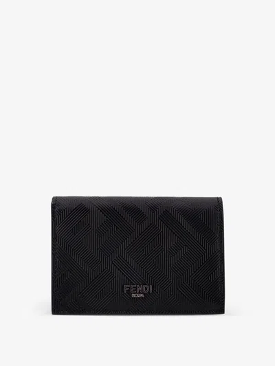 Fendi Business Leather Card Holder In Black