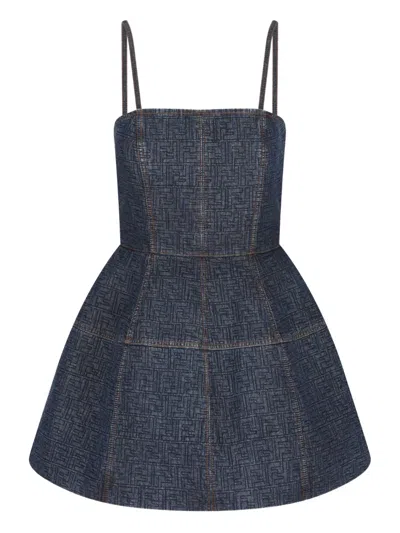 Fendi Quilted Mini Bustier Dress With Sculpted Balloon Skirt In Blue