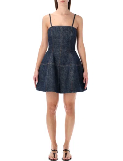 Fendi Bustier Quilted Cotton Dress In Blue