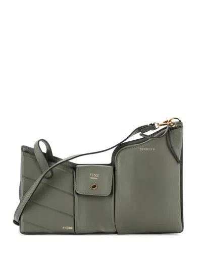 Pre-owned Fendi Bustine 3 Pockets Leather Mini Crossbody Bag In Green