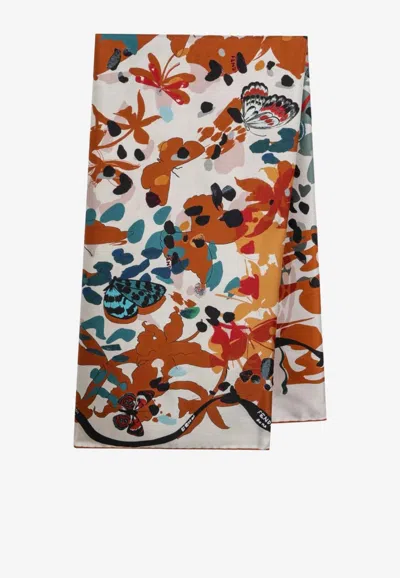 Fendi Butterfly Printed Silk Scarf In Multi
