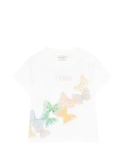 Fendi Babies' Butterfly-print T-shirt In White