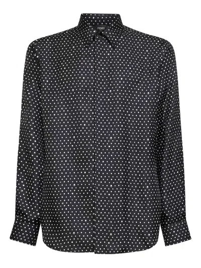 Fendi Button Dots Print Shirt In Black