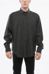 Fendi Button-down Collar Virgin Wool Shirt In Black