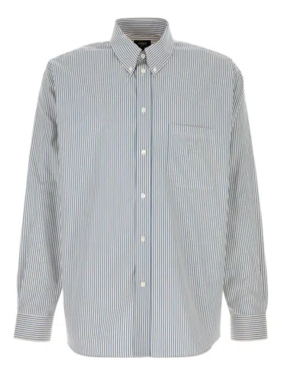 Fendi Men Embroidered Poplin Shirt In Blue