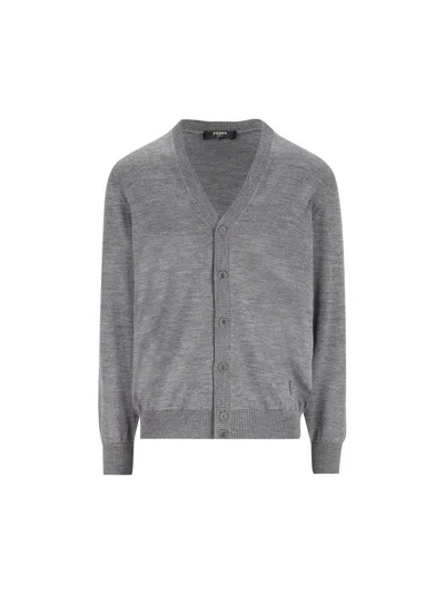 Fendi Button-up Knit Cardigan In Gray