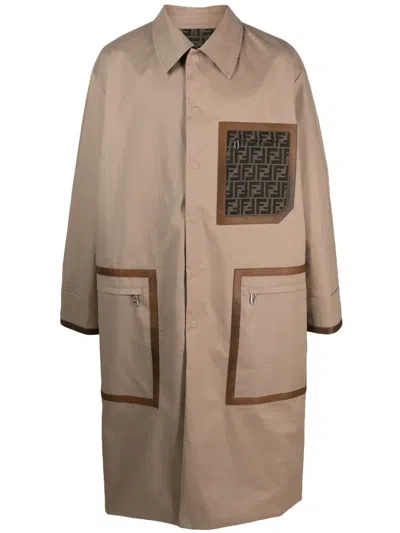 Fendi Logo Monogram Reversible Trench Coat In Neutral