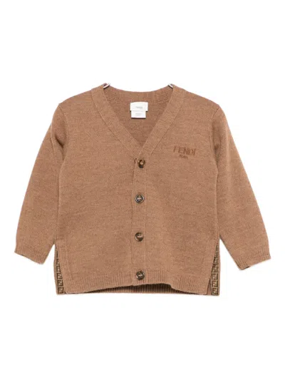 Fendi Babies' Buttoned Logo Cardigan In Brown