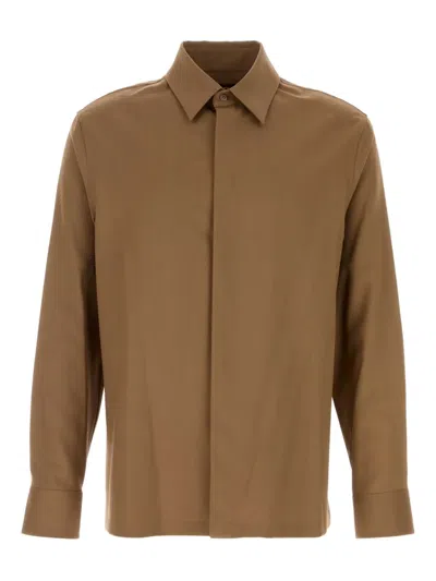 Fendi Luxurious Wool Long Sleeve Shirt In Brown