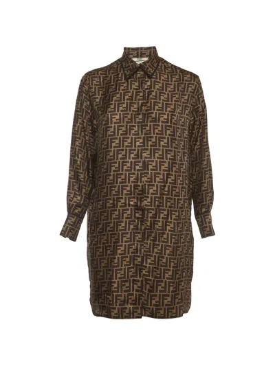 Pre-owned Fendi Button-front Mini Dress In Brown