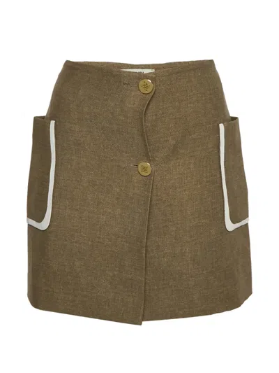 Pre-owned Fendi Button-front Mini Skirt In Brown