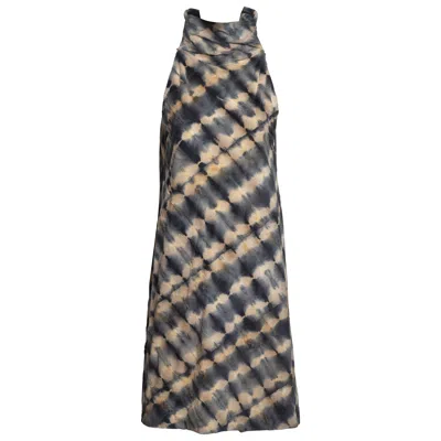 Pre-owned Fendi By Karl Lagerfeld Dyed Ermine Fur & Organza High Neck Shift Dress, Fw 2000 In Gray