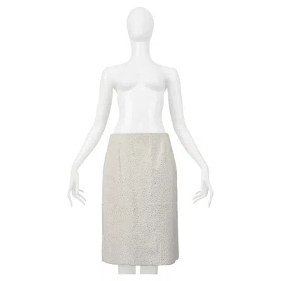 Pre-owned Fendi By Karl Lagerfeld White Fur Skirt With Swarovski Crystals