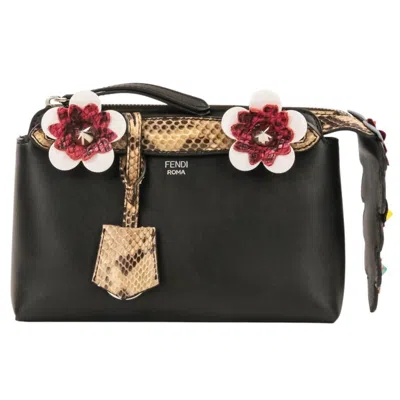 Pre-owned Fendi By The Way Black Leather Clutch Bag Handbag Shoulder Bag ()