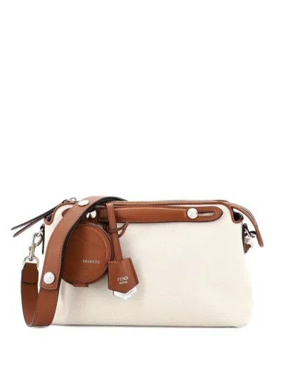 Pre-owned Fendi By The Way Canvas And Leather Small Satchel In Neutral