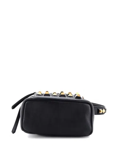 Pre-owned Fendi By The Way Crossbody Studded Leather Mini Backpack In Black