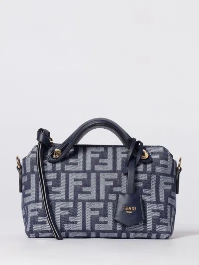 Fendi By The Way  Denim Bag With Ff Jacquard Monogram In Blue