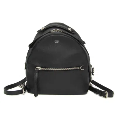 Pre-owned Fendi By The Way Leather With Crystals Black Leather Backpack Bag ()