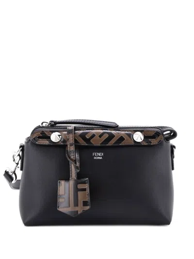 Pre-owned Fendi By The Way Leather With Zucca Embossed Detail Mini Satchel In Black