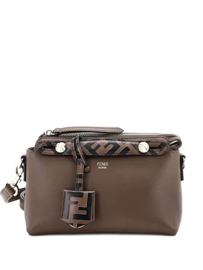 Pre-owned Fendi By The Way Leather With Zucca Embossed Detail Mini Satchel In Brown