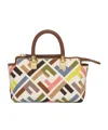 Fendi Mini Handbag Geometric Pattern Top Handle Gold-tone Hardware In Nude