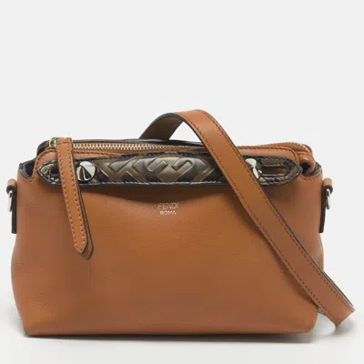 Pre-owned Fendi By The Way Mini Brown Leather Ff Handle Crossbody Bag