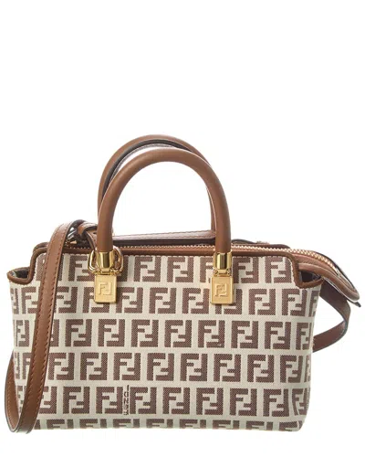 Fendi Small Brown Ff Fabric Boston Bag In Multi