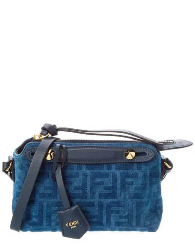 Fendi By The Way Mini Flocked Denim & Leather Satchel In Blue