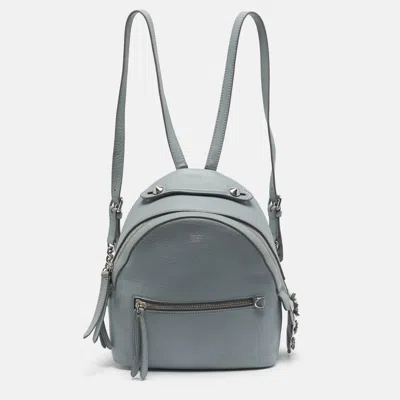 Pre-owned Fendi By The Way Mini Grey Leather Backpack In Gray