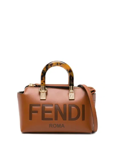 Fendi By The Way Mini Leather Handbag In Leather Brown
