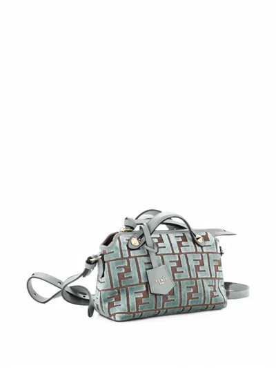 Pre-owned Fendi By The Way Satchel Zucca Velvet Mini Crossbody Bag In Green