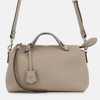 Pre-owned Fendi By The Way Selleria Greige Calf Leather Size Medium In Sand