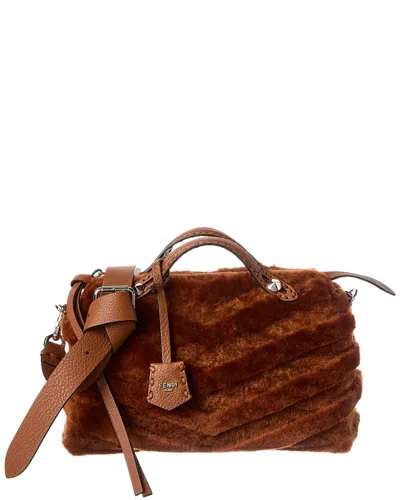 Fendi By The Way Selleria Shearling Satchel In Brown