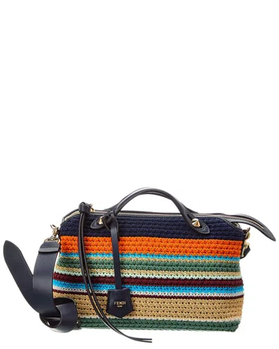 Fendi By The Way Soft Medium Crochet & Leather Clutch In Multi