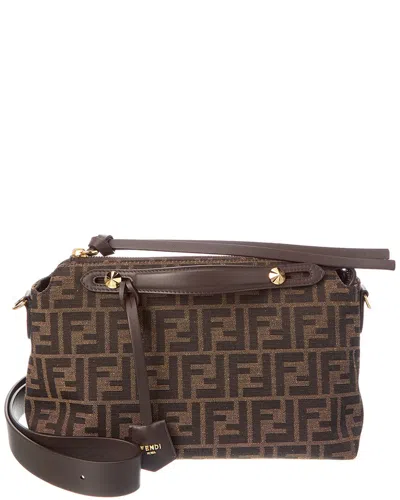 Fendi By The Way Soft Medium Ff Jacquard & Leather Shoulder Bag In Brown