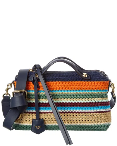 Fendi By The Way Soft Medium Raffia Clutch In Blue