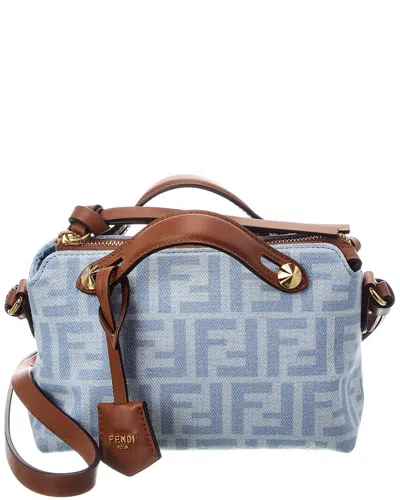 Fendi By The Way Soft Mini Ff Denim & Leather Satchel In Blue