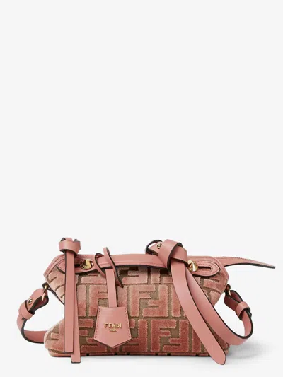 Fendi By The Way Soft Mini Ff Jacquard Velvet And Leather Shoulder Bag In Pink