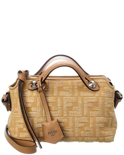 Fendi By The Way Soft Mini Ff Raffia & Leather Satchel In Metallic