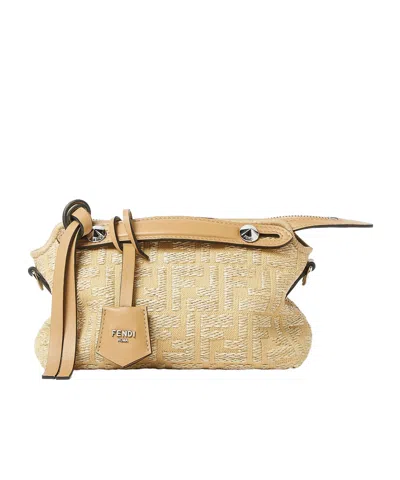Fendi Jacquard Fabric Mini-bag With Raffia Ff In Light Brown