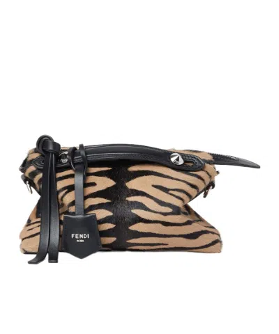 Fendi By The Way Soft Tiger-print Pony-effect Leather Bag In Blue