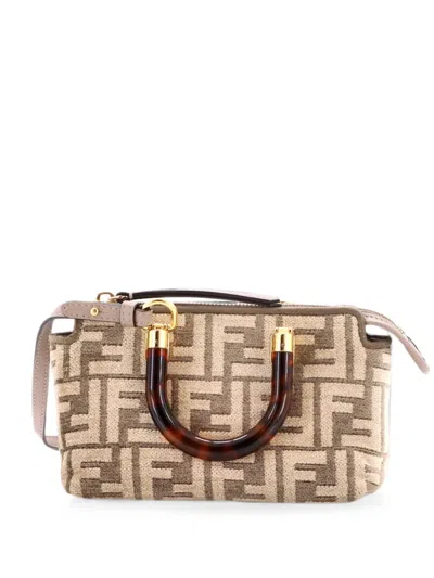 Pre-owned Fendi By The Way Top Handle Bag Zucca Tapestry Mini Satchel In Brown