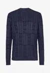 Fendi Men Braided Wool Sweater With Ff Details In Blue