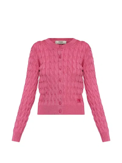 Fendi Cable-knit Cardigan In Pink