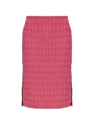 Fendi Cable-knit Side-zipped Midi Skirt In Pink