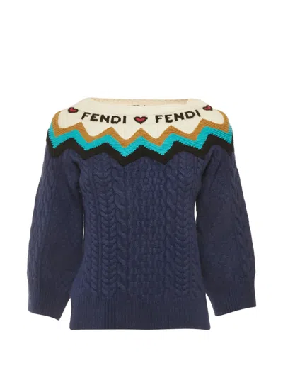 Pre-owned Fendi Cable-knit Sweater In Blue