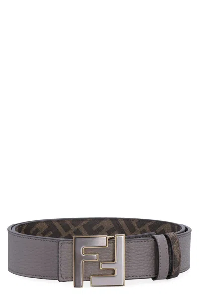 Fendi Calf Leather Belt With Buckle In Gray